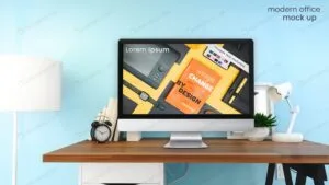 موکاپ مانیتور روی میز کار