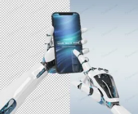 موکاپ موبایل در دست ربات