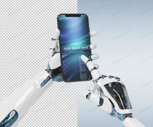 موکاپ موبایل در دست ربات