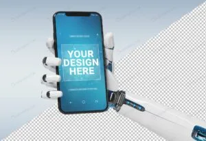 موکاپ موبایل در دست ربات