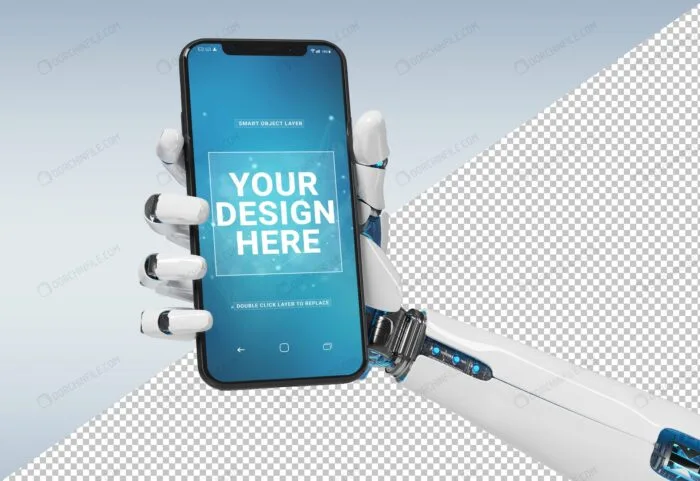 موکاپ موبایل در دست ربات