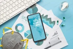 موکاپ موبایل کنار ماسک پزشکی