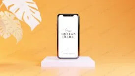 موکاپ موبایل روی سکوی معرفی محصول