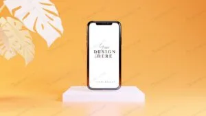 موکاپ موبایل روی سکوی معرفی محصول
