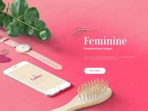 موکاپ موبایل در پس زمینه صورتی