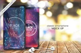 موکاپ موبایل روی سطح چوبی