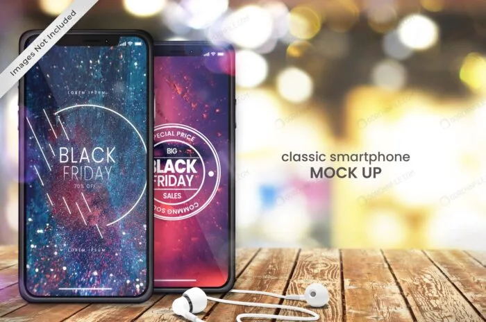 موکاپ موبایل روی سطح چوبی
