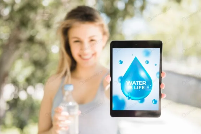 موکاپ لوگوی آب در موبایل