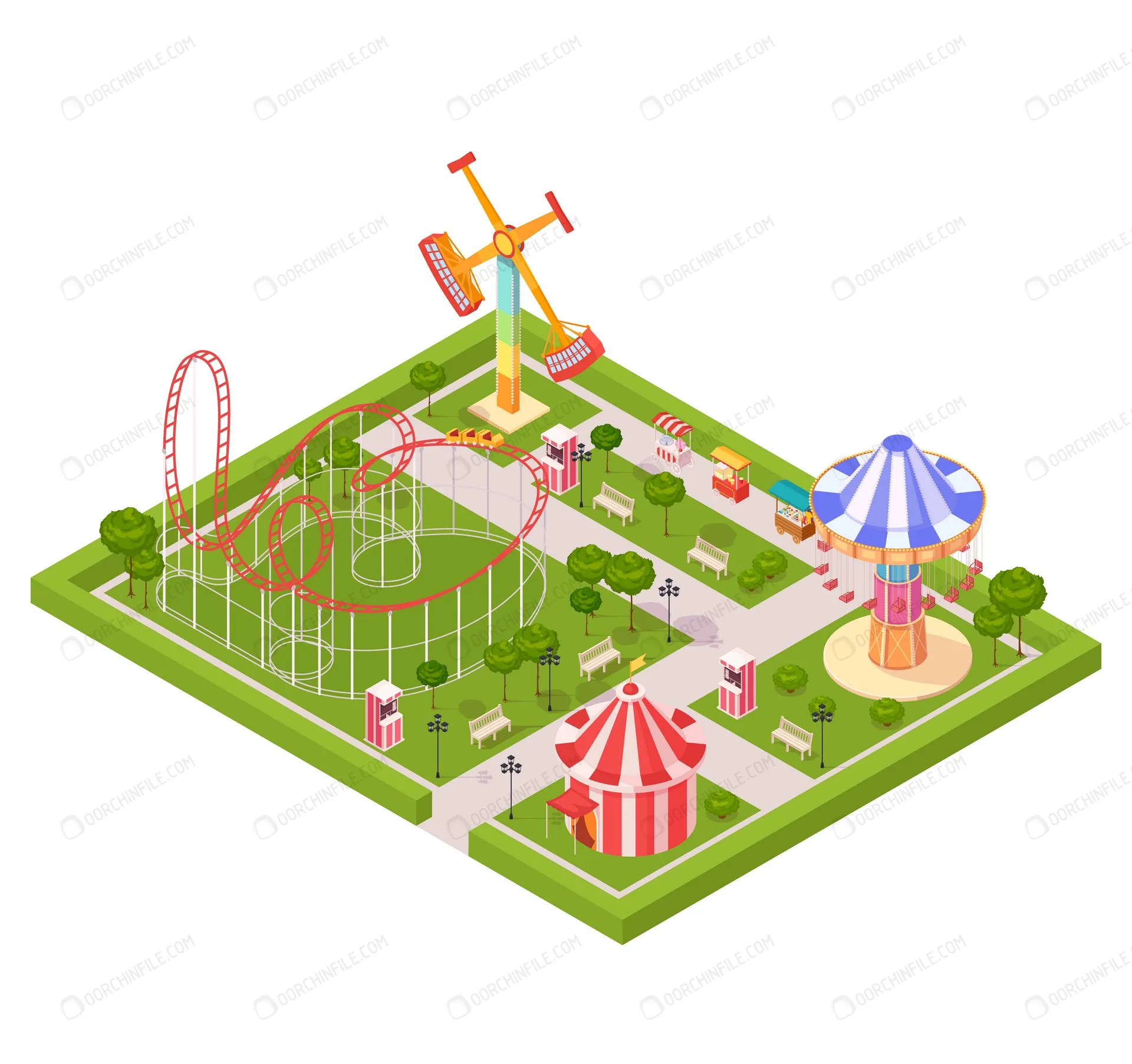 Amusement Park Design Composition ایزومتریک شهر بازی