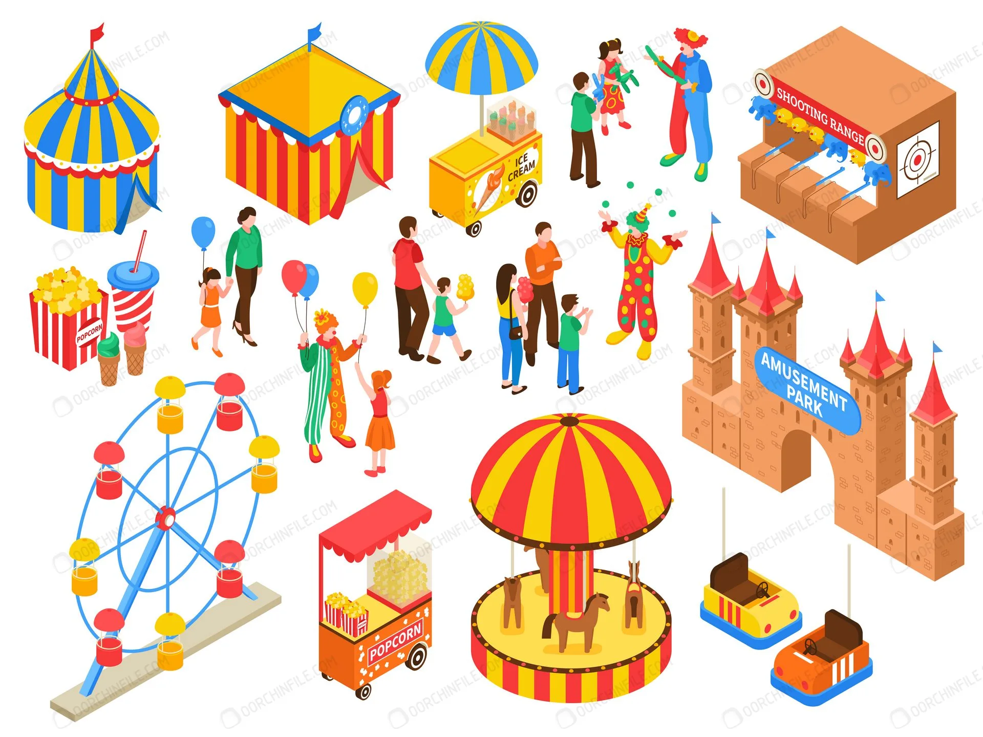 Amusement Park Isometric Set ایزومتریک المان های پارک تفریحی