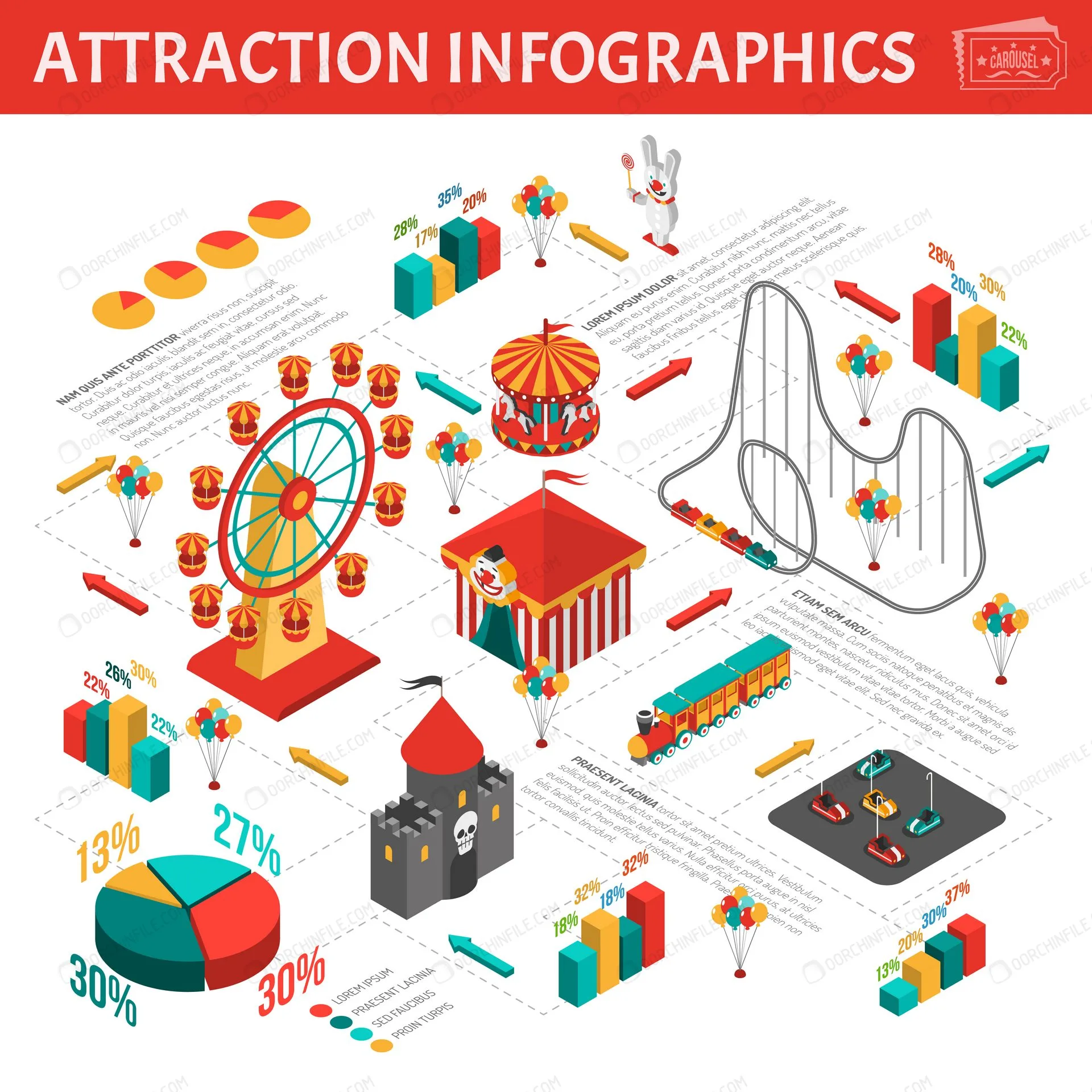 Amusement Park Attractions Infographic Isometric Composition المان های پارک تفریحی